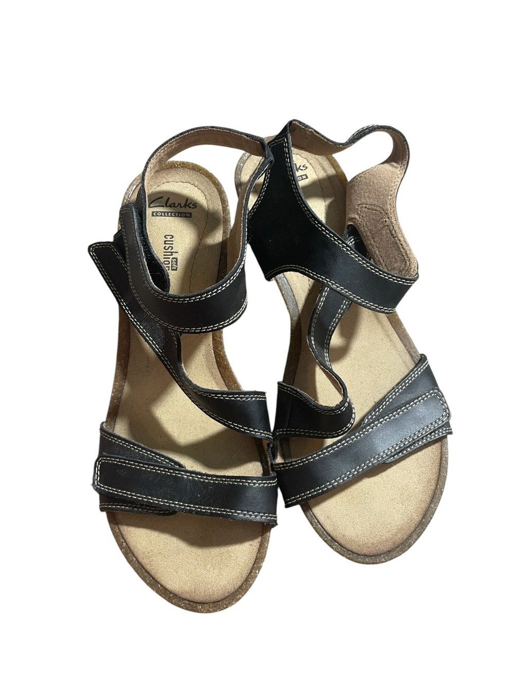 Y9- Clarks Black Leather Multi-Strap Comfort Sandals sz 8.5